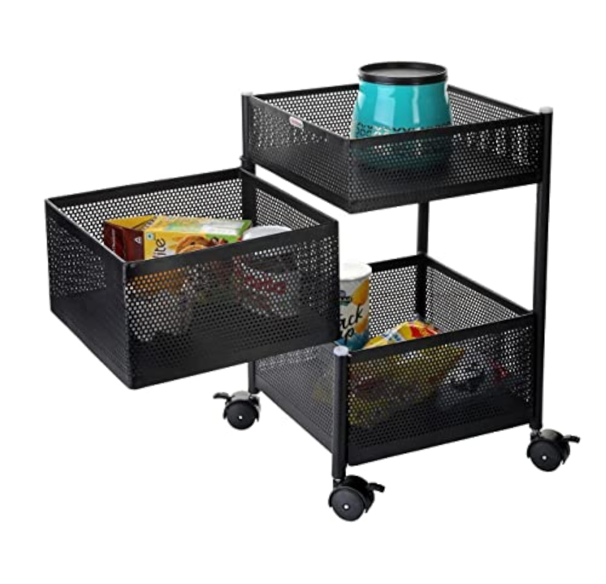Kavid Metal 3 Layer Kitchen Rotating Trolley Storage Rack